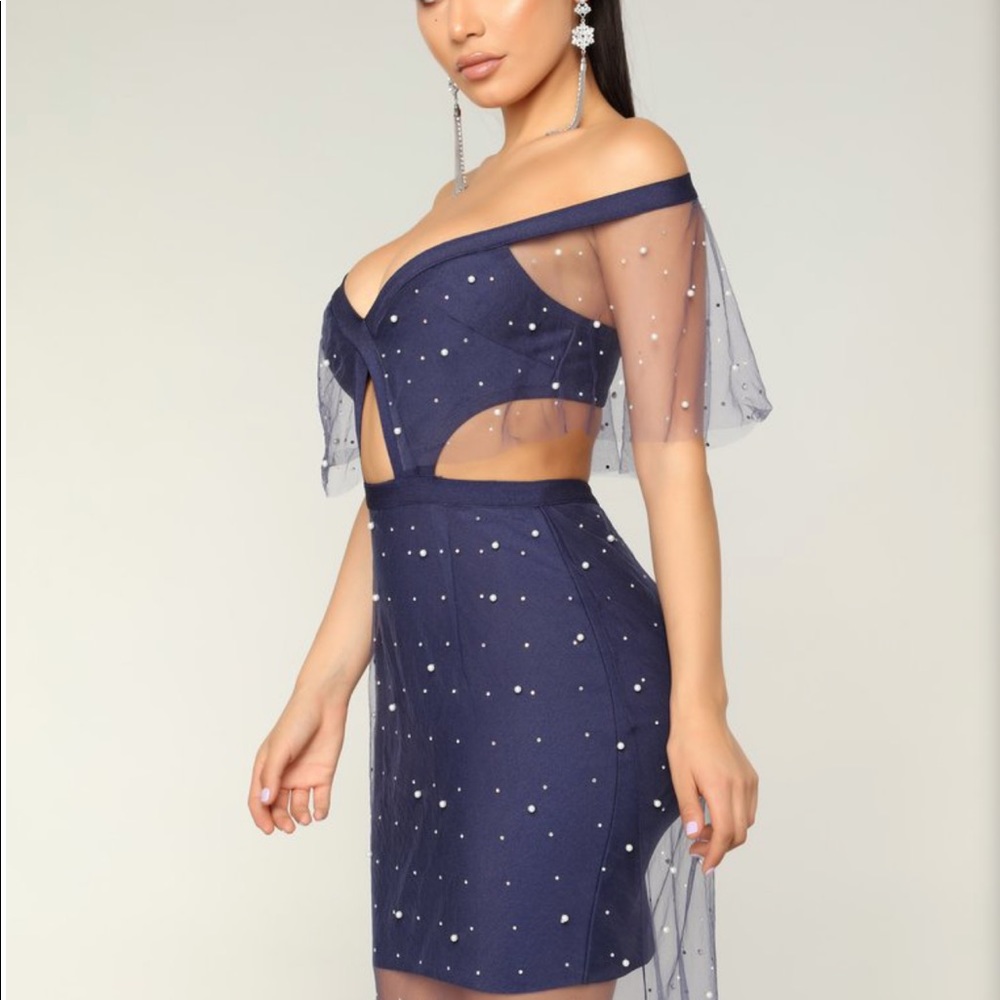 Fashion Nova Sheer beaded rhinestone maxi dress - Picture 4 of 6